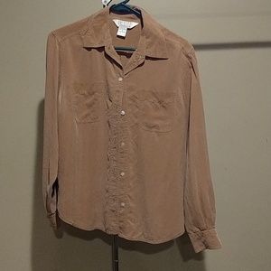 Brown 100% silk blouse size 8 Petite Sophisticate